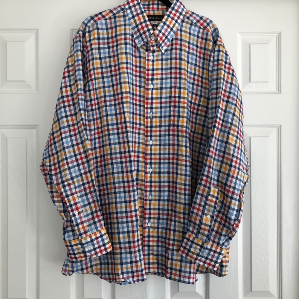 NWOT Bullock & Jones Men's 100% Itslian Linen Shirt, Plaid Size XXL